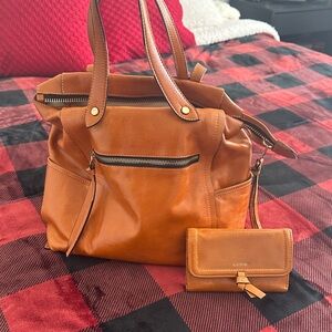 Lodis Cognac Leather Tote and Wallet Set